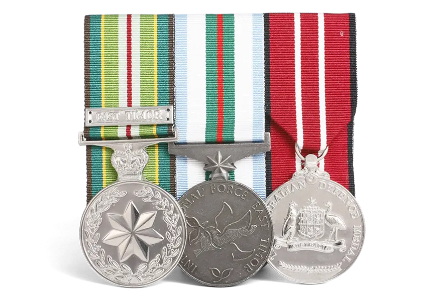 Three full size medals court mounted in order of wear