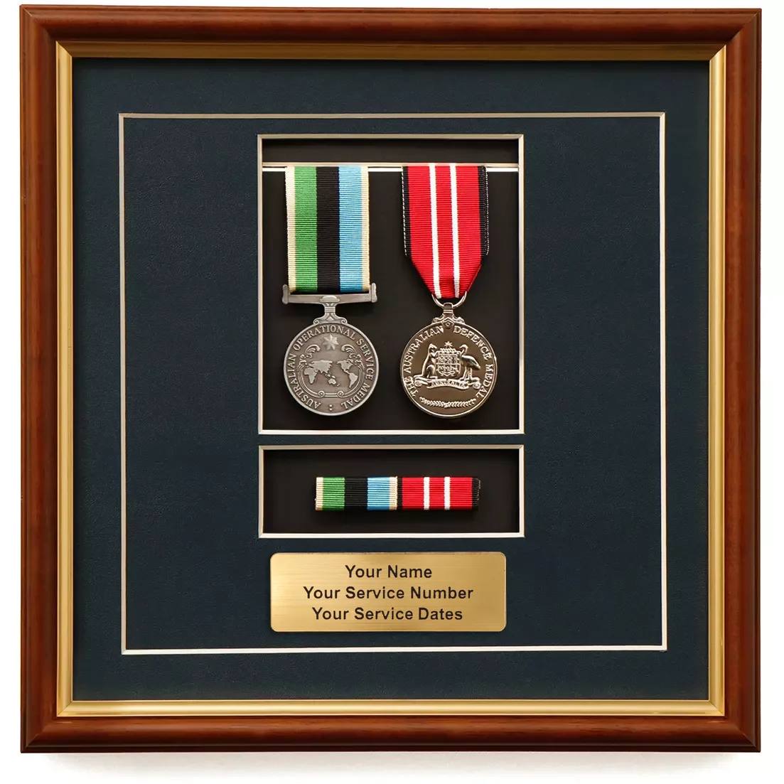 Framed medal display with court mounted full size medals