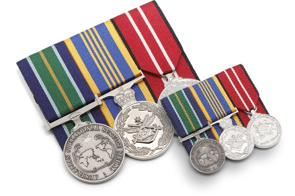 Miniature medals court mounted for mess dress and formal wear