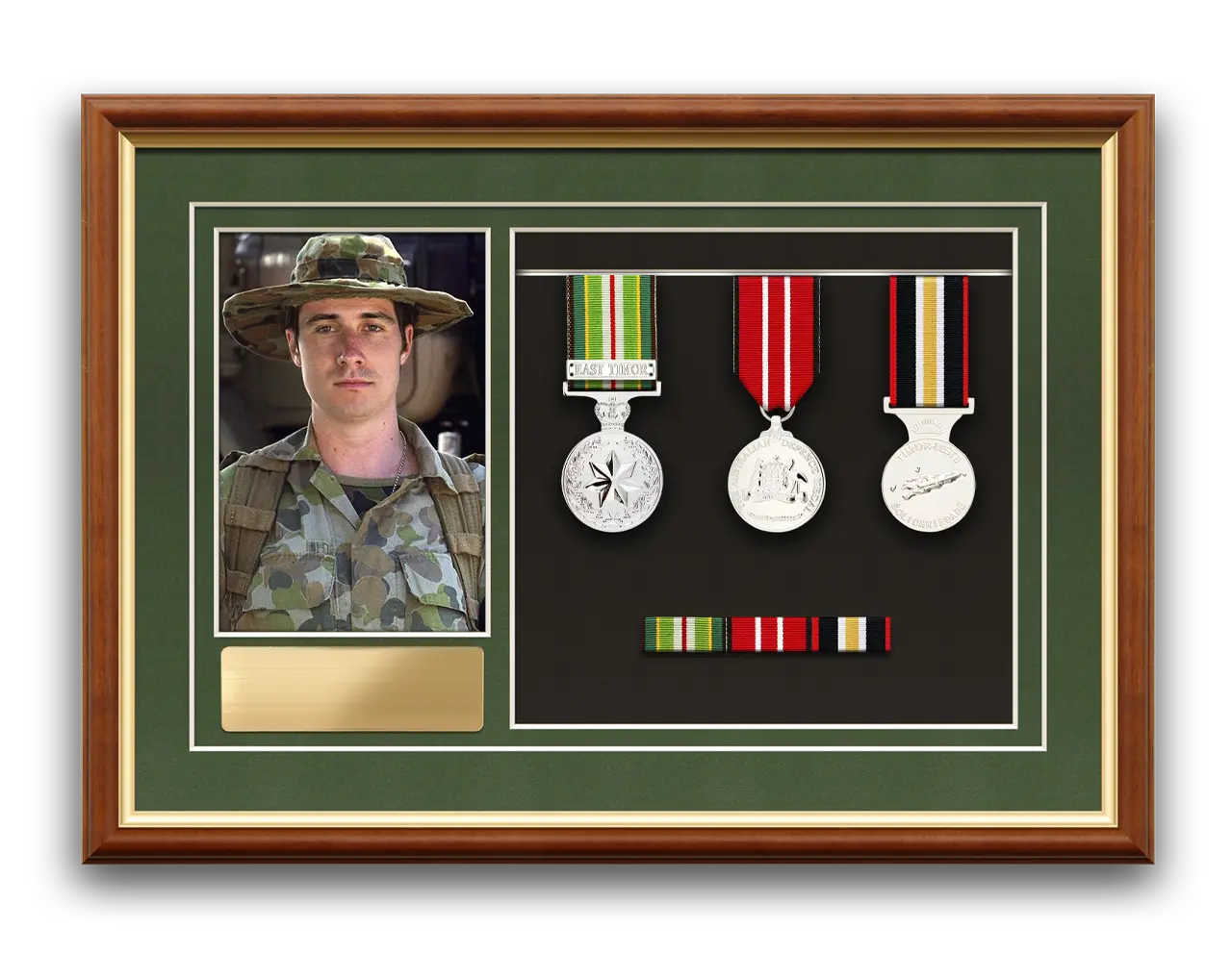 Replica Medals in a Timber Display Frame with Photograph