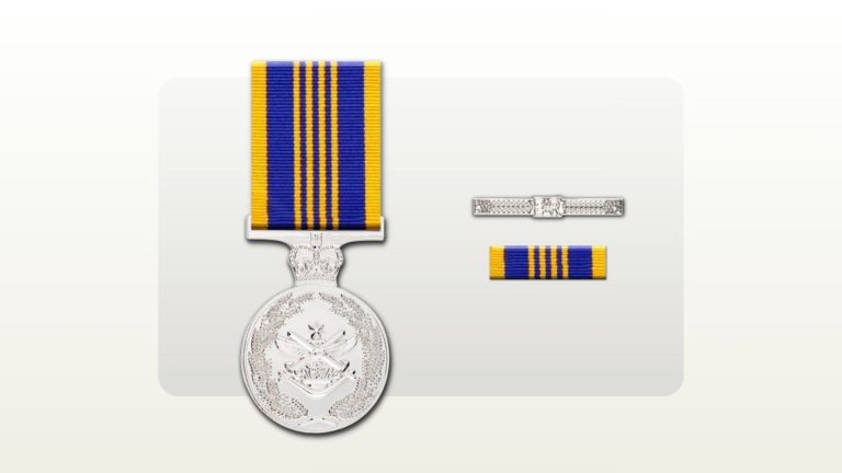 Defence Long Service Medal with a clasp and a matching ribbon bar