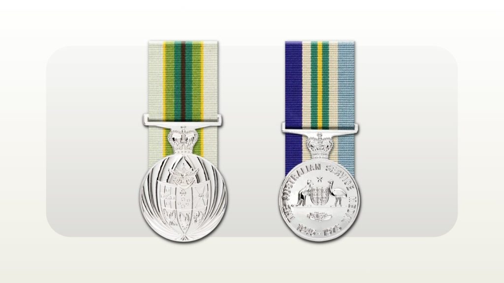 Australian Service Medal beside the Australian Service Medal 1945-75, two similar-looking medals